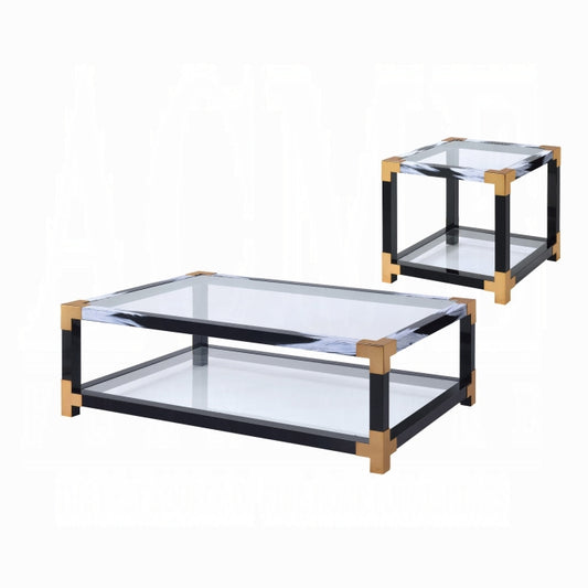 ACME Lafty Coffee Table, White Brushed & Clear Glass