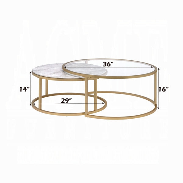 ACME Shanish 2Pc Pk Nesting Table Set, Faux Marble & Gold