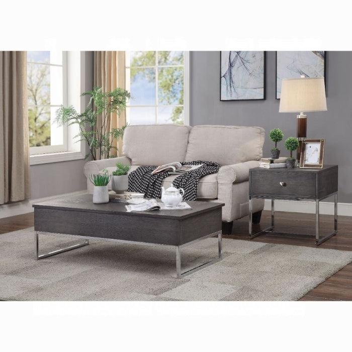 ACME Iban - Coffee Table w/Lift Top, Gray Oak & Chrome