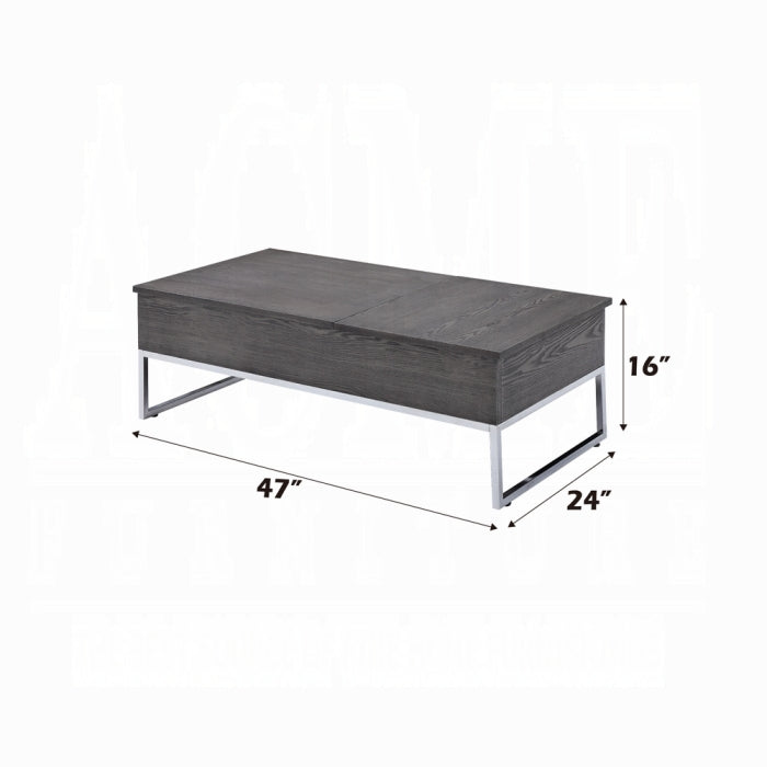 ACME Iban - Coffee Table w/Lift Top, Gray Oak & Chrome