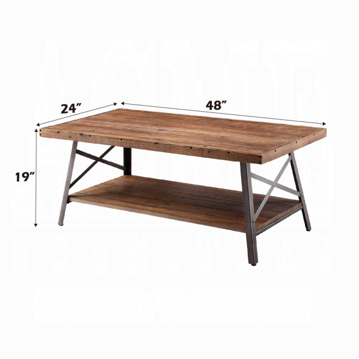 ACME Ikram Coffee Table, Weathered Oak & Sandy Black