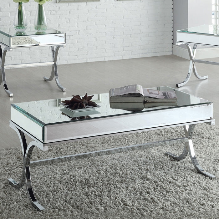 ACME Yuri Coffee Table, Mirrored Top & Chrome