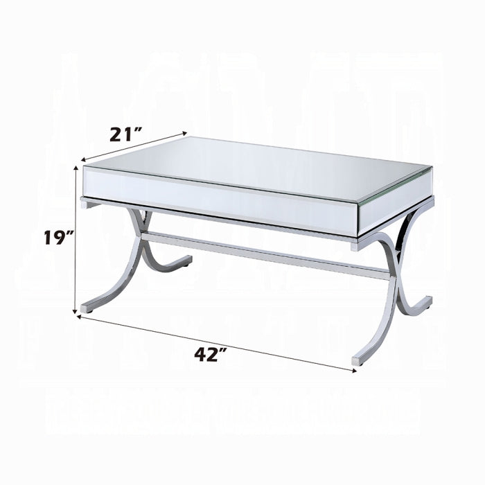 ACME Yuri Coffee Table, Mirrored Top & Chrome