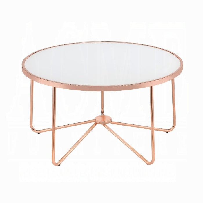 ACME Alivia Coffee Table, Rose Gold & Frosted Glass