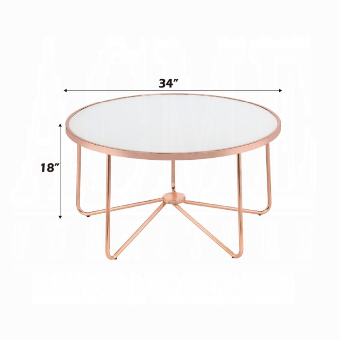 ACME Alivia Coffee Table, Rose Gold & Frosted Glass