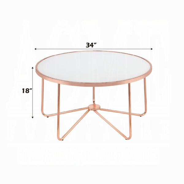 ACME Alivia Coffee Table, Rose Gold & Frosted Glass