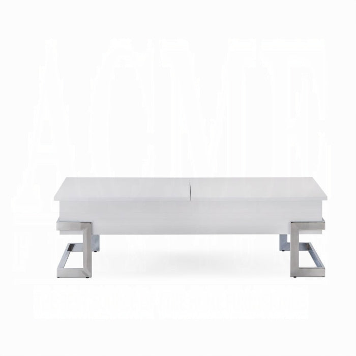 ACME Calnan Coffee Table w/Lift Top, White & Chrome