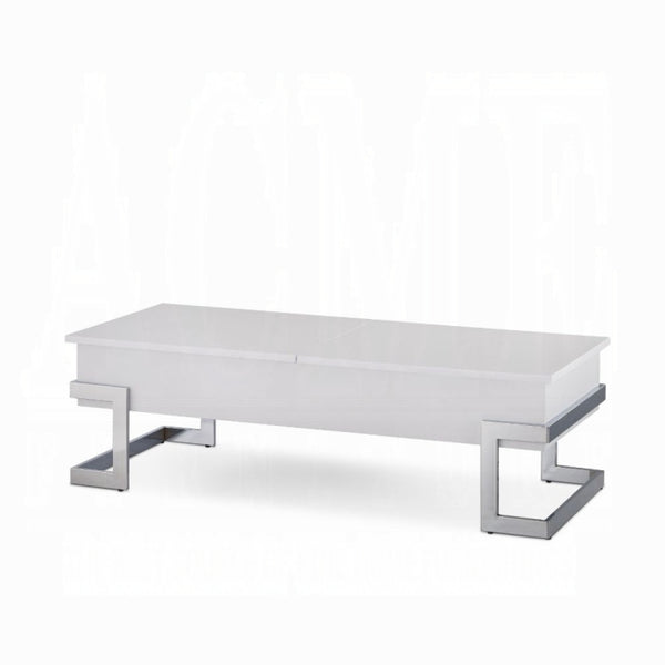 ACME Calnan Coffee Table w/Lift Top, White & Chrome