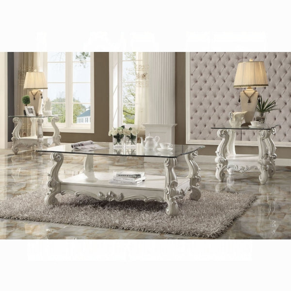 ACME Versailles Coffee Table, Bone White & Clear Glass