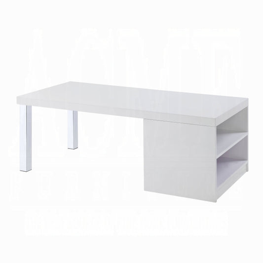 ACME Harta Coffee Table - 82330 - Scandinavian - Wood, High Gloss - White High Gloss and Chrome