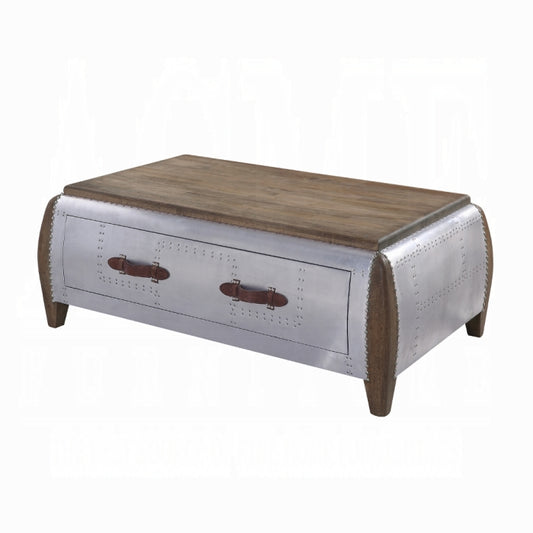 ACME Brancaster Coffee Table - 82855 - Industrial - Aluminum, Wood (Rbw), Ply - Antique Oak and Aluminum