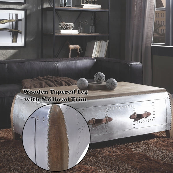 ACME Brancaster Coffee Table - 82855 - Industrial - Aluminum, Wood (Rbw), Ply - Antique Oak and Aluminum