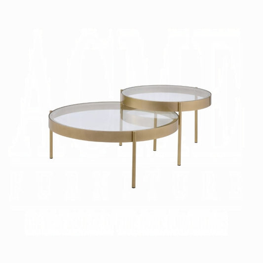 ACME Andover 2Pc Pack Nesting Tables - 83095 - Glam, Contemporary - Metal Tube, Glass - Clear Glass and Gold