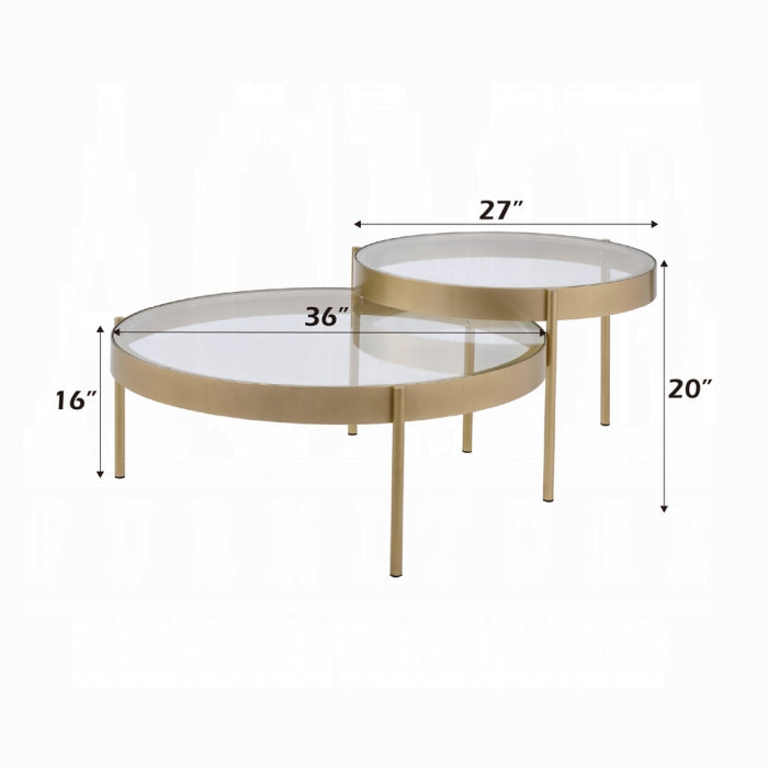 ACME Andover 2Pc Pack Nesting Tables - 83095 - Glam, Contemporary - Metal Tube, Glass - Clear Glass and Gold