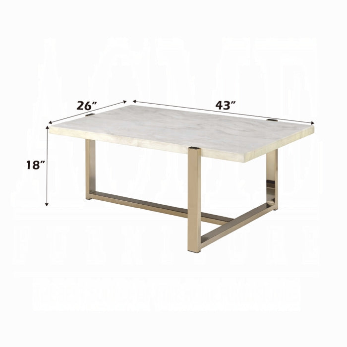 ACME Feit Coffee Table, Faux Marble & Champagne