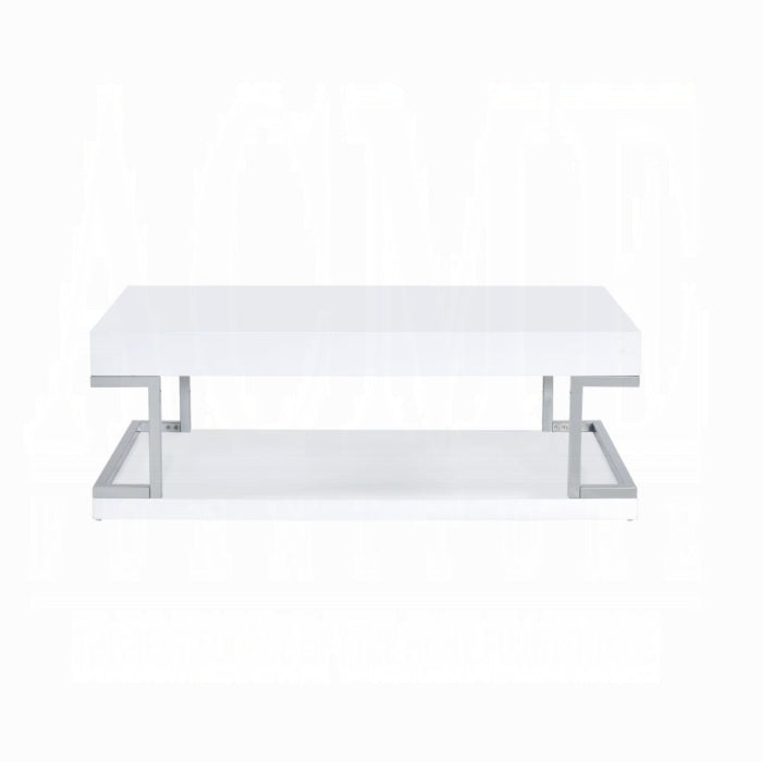 ACME Aspers Coffee Table - 83125 - Contemporary - Metal, High Gloss, MDF, PB - White High Gloss and Chrome