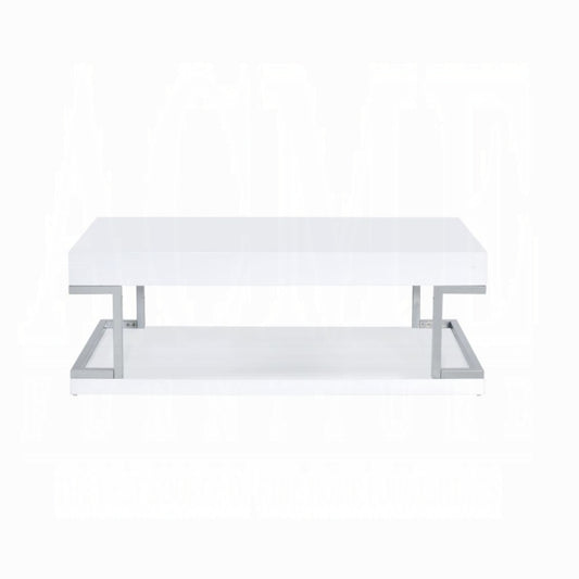 ACME Aspers Coffee Table - 83125 - Contemporary - Metal, High Gloss, MDF, PB - White High Gloss and Chrome