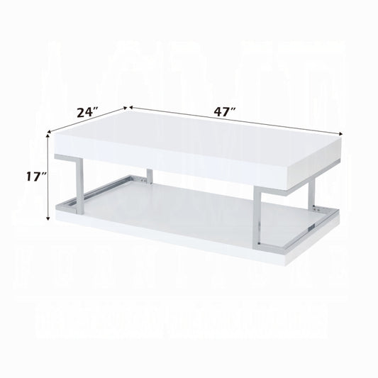 ACME Aspers Coffee Table - 83125 - Contemporary - Metal, High Gloss, MDF, PB - White High Gloss and Chrome