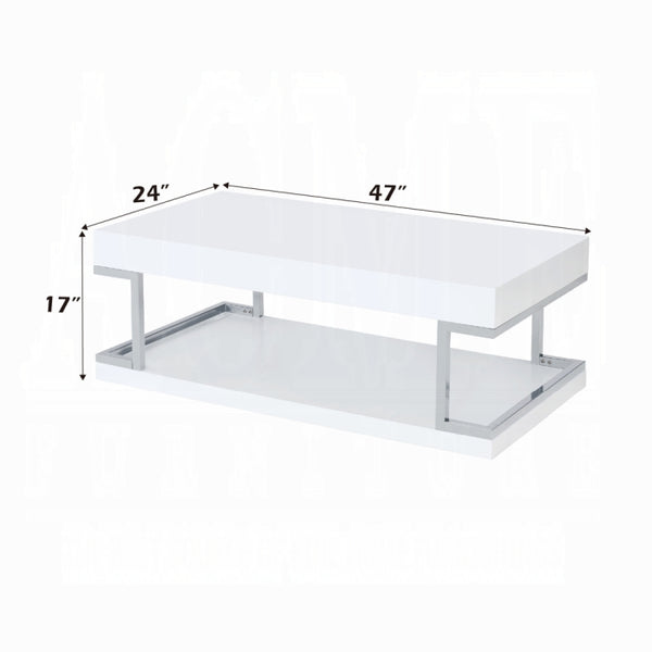 ACME Aspers Coffee Table - 83125 - Contemporary - Metal, High Gloss, MDF, PB - White High Gloss and Chrome