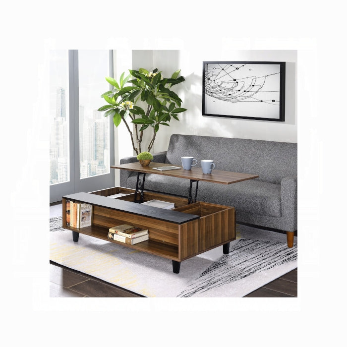 ACME Avala Coffee Table w/Lift Top - 83140 - Scandinavian - Wood (Solid), Paper Veneer (PU), PB - Walnut and Black