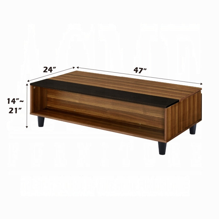 ACME Avala Coffee Table w/Lift Top - 83140 - Scandinavian - Wood (Solid), Paper Veneer (PU), PB - Walnut and Black