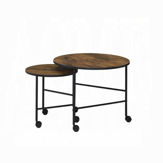 ACME Oblis 2Pc Pk Nesting Tables - 83150 - Industrial - Metal Tube (Iron), Paper Veneer (PU), PB - Vintage Oak