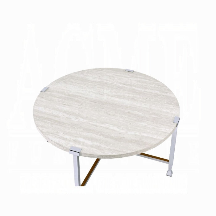 ACME Brecon Coffee Table - 83210 - Contemporary - Metal Tube, Paper Veneer, PB - White Oak andChrome