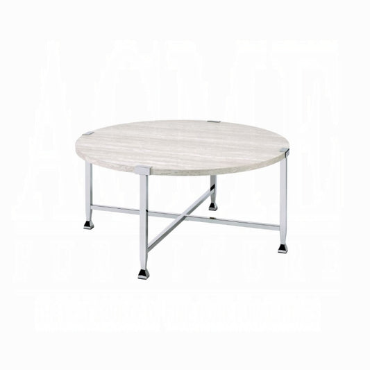 ACME Brecon Coffee Table - 83210 - Contemporary - Metal Tube, Paper Veneer, PB - White Oak andChrome