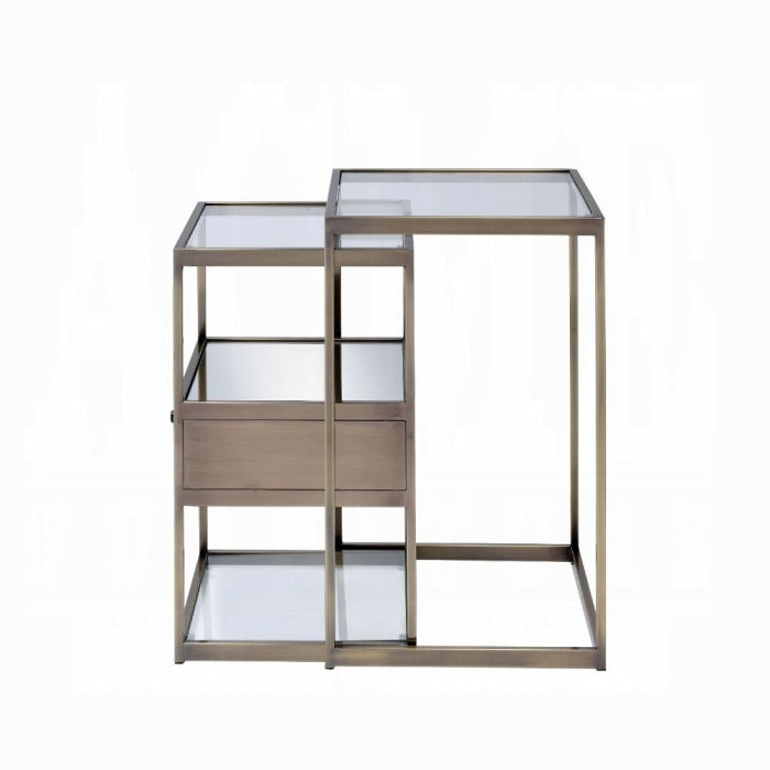 ACME Enca 2Pc Pack Nesting Tables Set, Antique Brass & Clear Glass