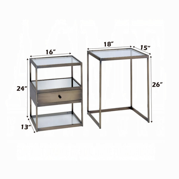 ACME Enca 2Pc Pack Nesting Tables Set, Antique Brass & Clear Glass