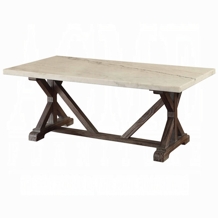 ACME Romina Coffee Table, White Marble & Weathered Espresso