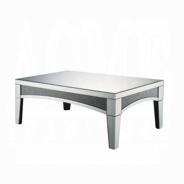 ACME Nowles Coffee Table - 84675 - Glam - Mirror, MDF, Glass, Faux Acrylic Stones - Mirrored and Faux Stones