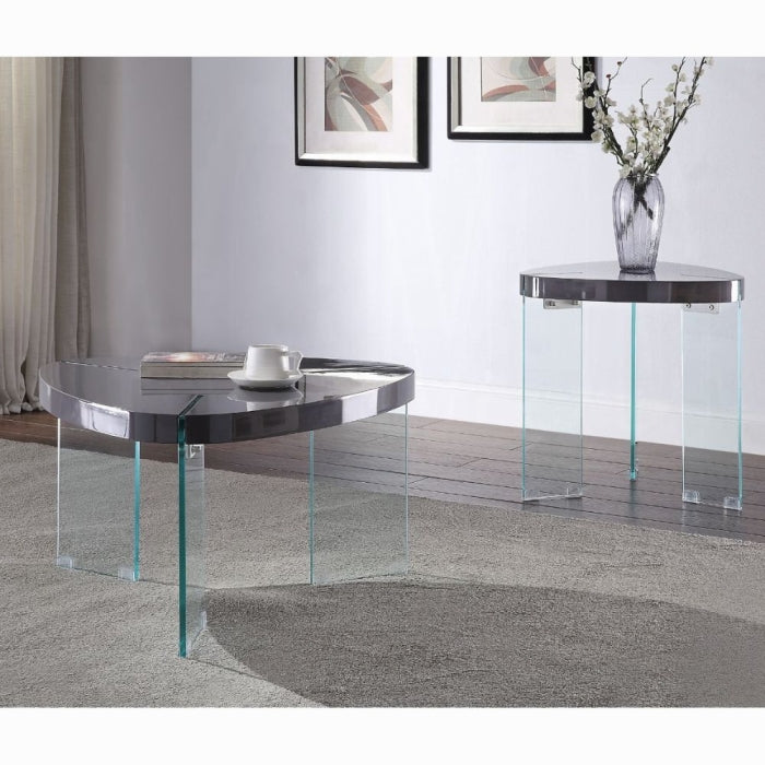 ACME Noland Coffee Table, Gray High Gloss & Clear Glass (1Set/2Ctn)