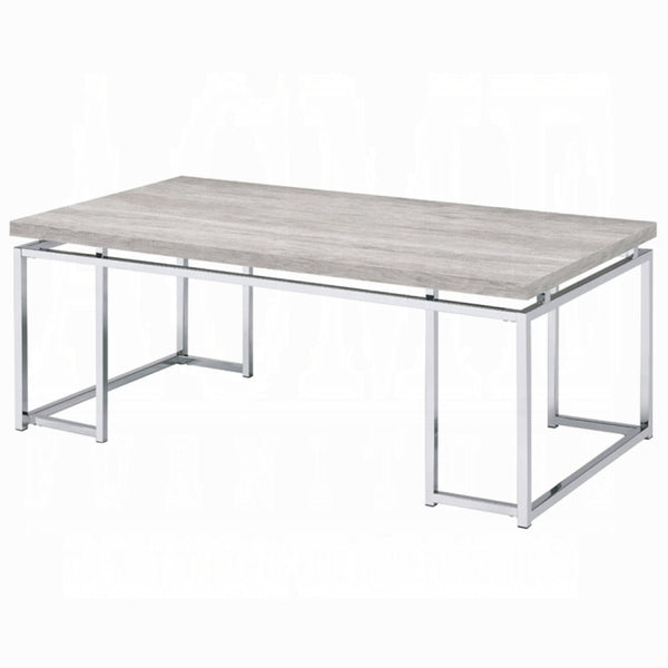 ACME Chafik Coffee Table - 85370 - Contemporary - Metal Tube, Veneer (Paper), PB - Natural Oak and Chrome