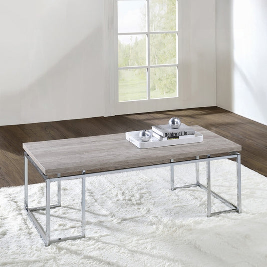 ACME Chafik Coffee Table - 85370 - Contemporary - Metal Tube, Veneer (Paper), PB - Natural Oak and Chrome