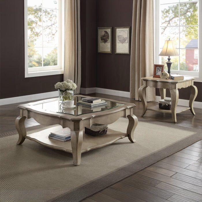 ACME Chelmsford Coffee Table, Antique Taupe & Clear Glass