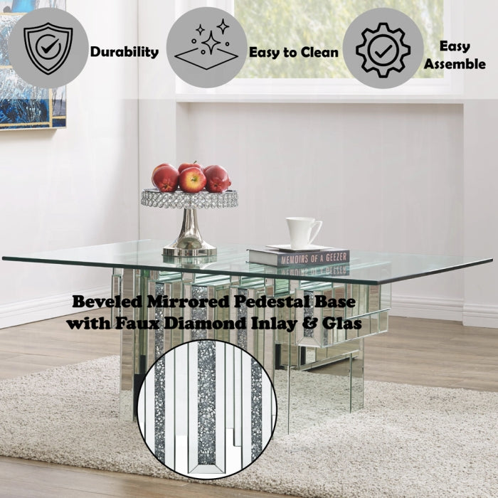 ACME Noralie Coffee Table - 88000 - Glam - Mirror, Glass, MDF, Faux Diamonds (Acrylic) - Mirrored and Faux Diamonds