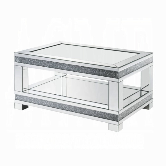 ACME Noralie Coffee Table - 88020 - Glam - Mirror, Glass, MDF, Faux Diamonds (Acrylic) - Mirrored and Faux Diamonds