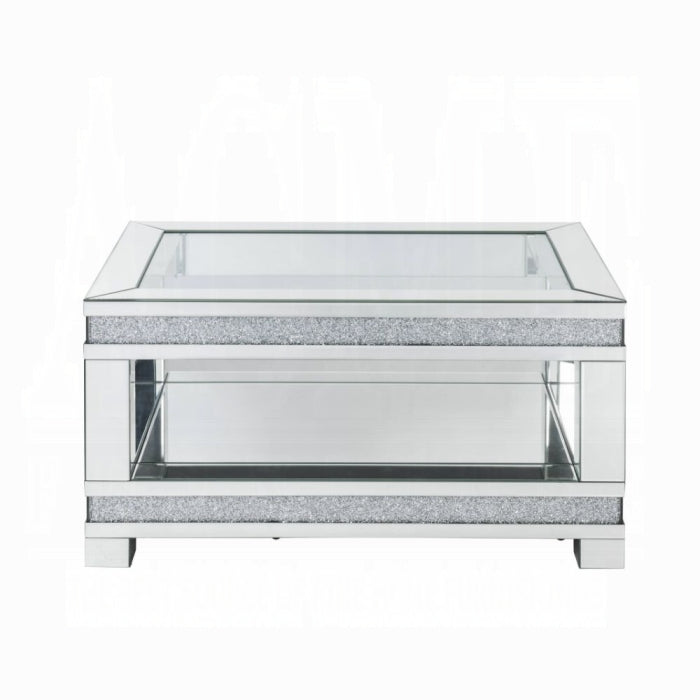 ACME Noralie Coffee Table - 88020 - Glam - Mirror, Glass, MDF, Faux Diamonds (Acrylic) - Mirrored and Faux Diamonds