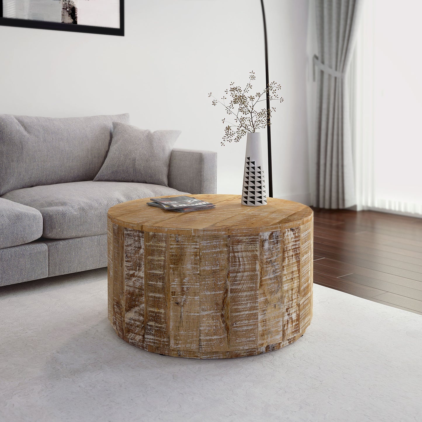 Eva Coffee Table in Distressed Natural/Grey