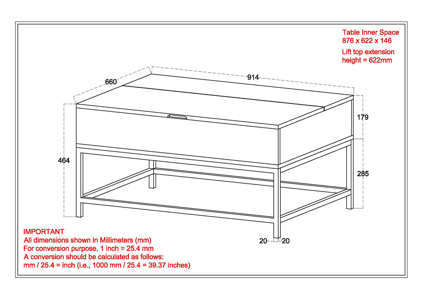 Ojas Lift-Top Coffee Table in Natural Burnt and Black