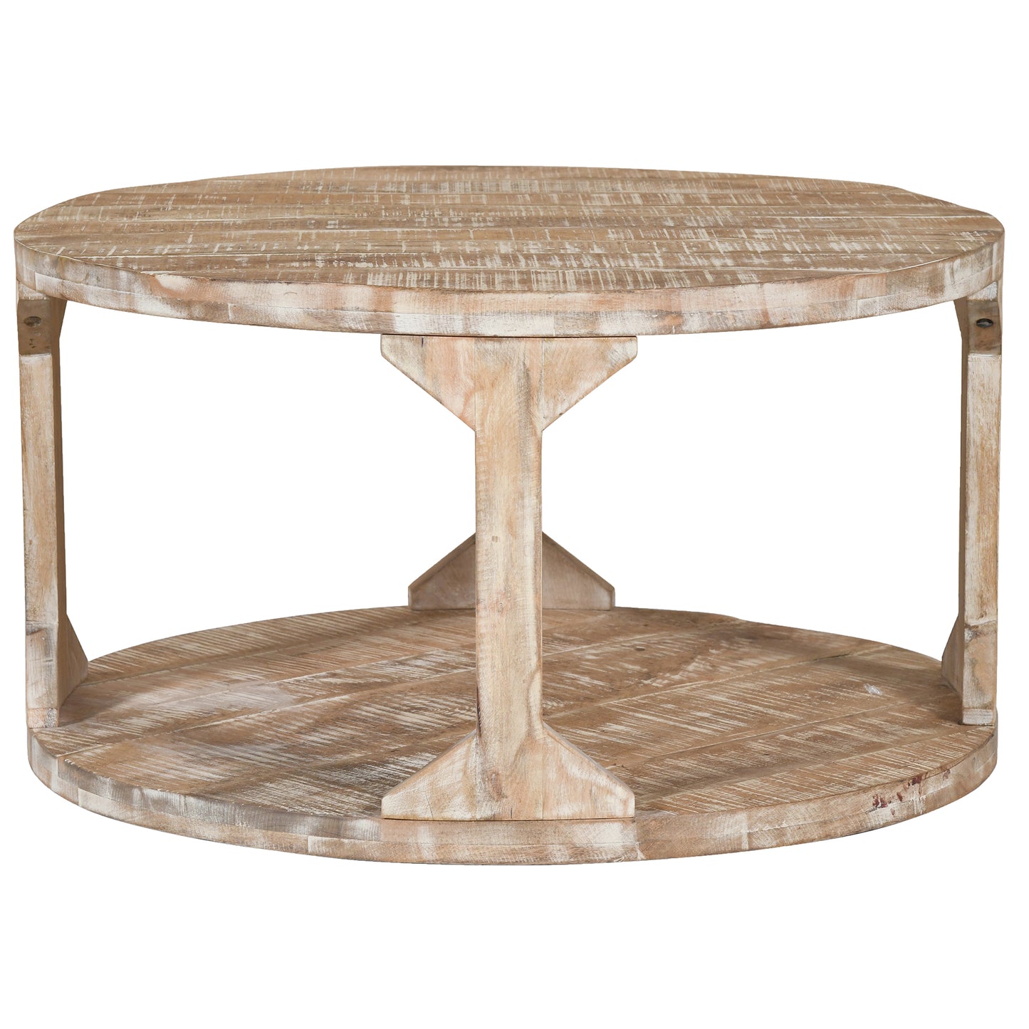 Avni Round Coffee Table in Distressed Grey/Natural