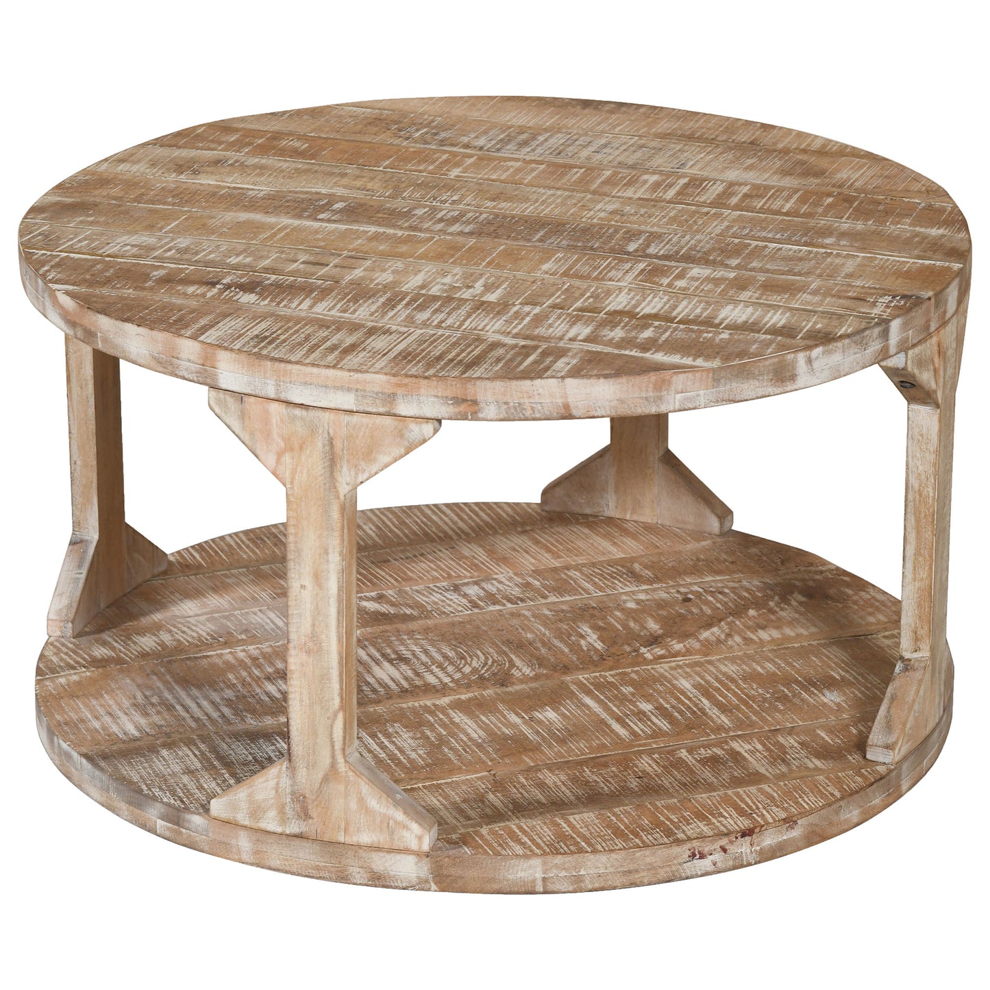 Avni Round Coffee Table in Distressed Grey/Natural