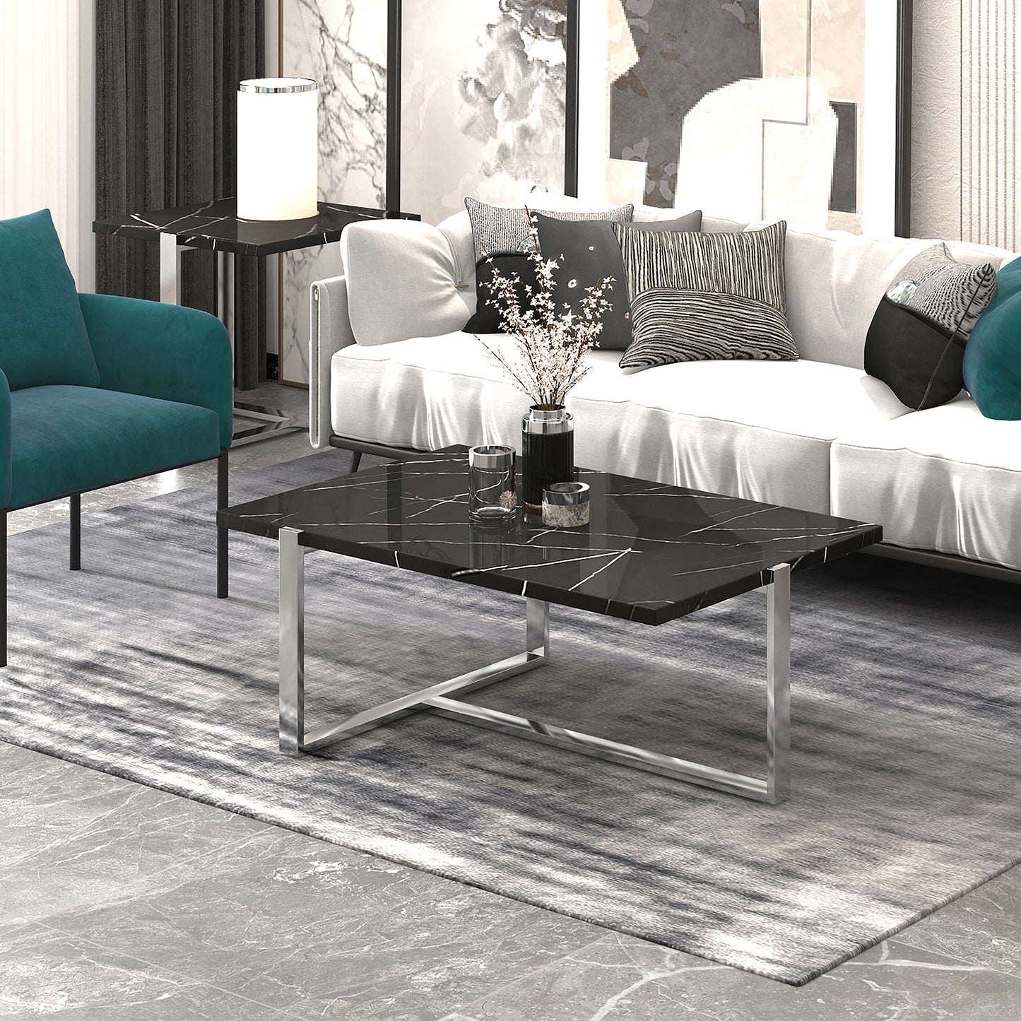 Veno Coffee Table in Black/White With Silver