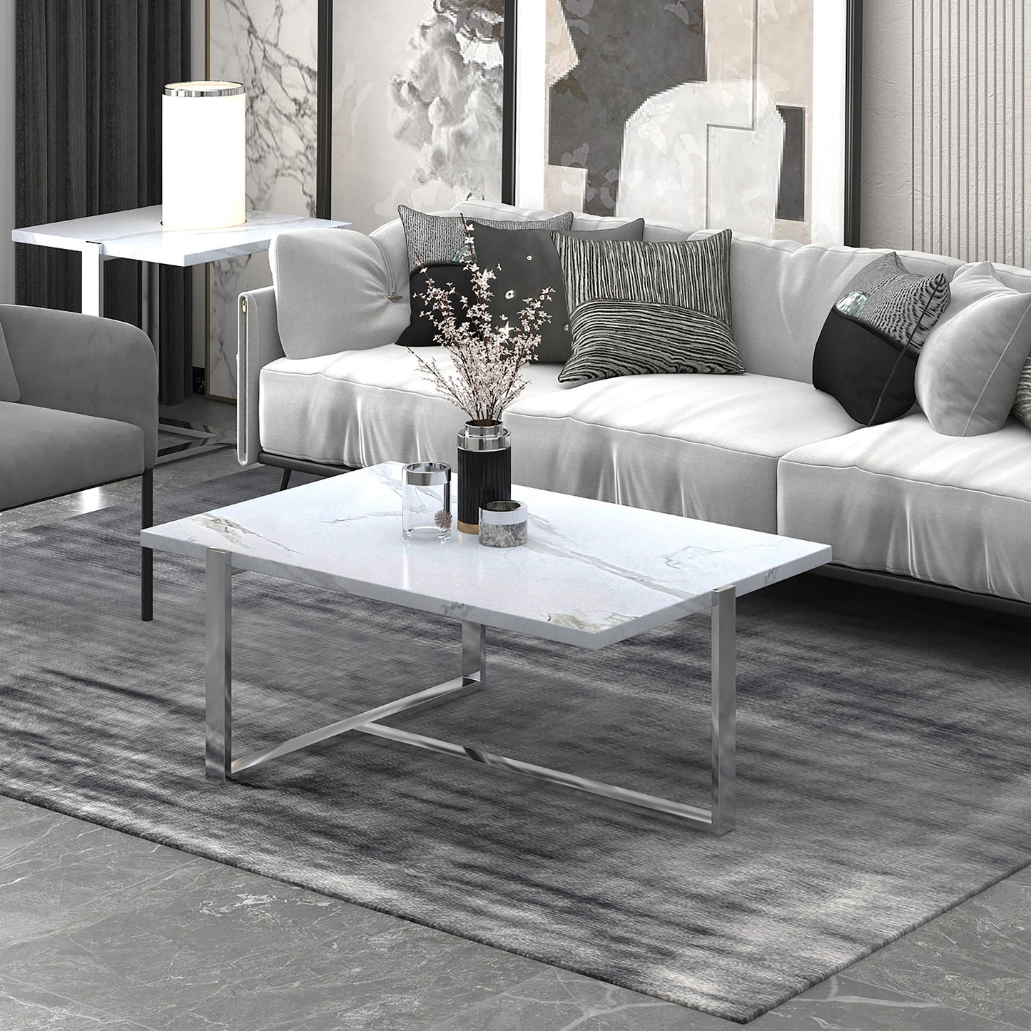 Veno Coffee Table in Black/White With Silver