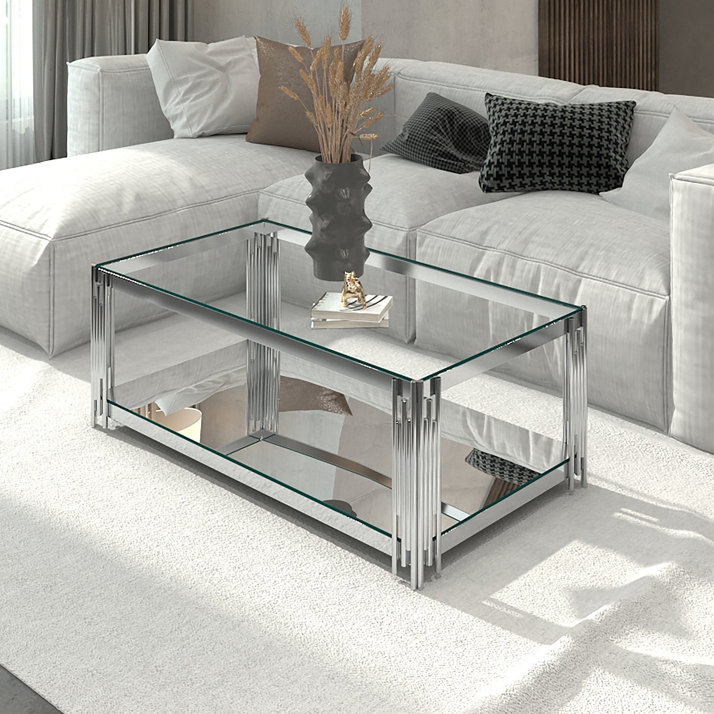 Estrel Rectangular Coffee Table in Silver/Gold