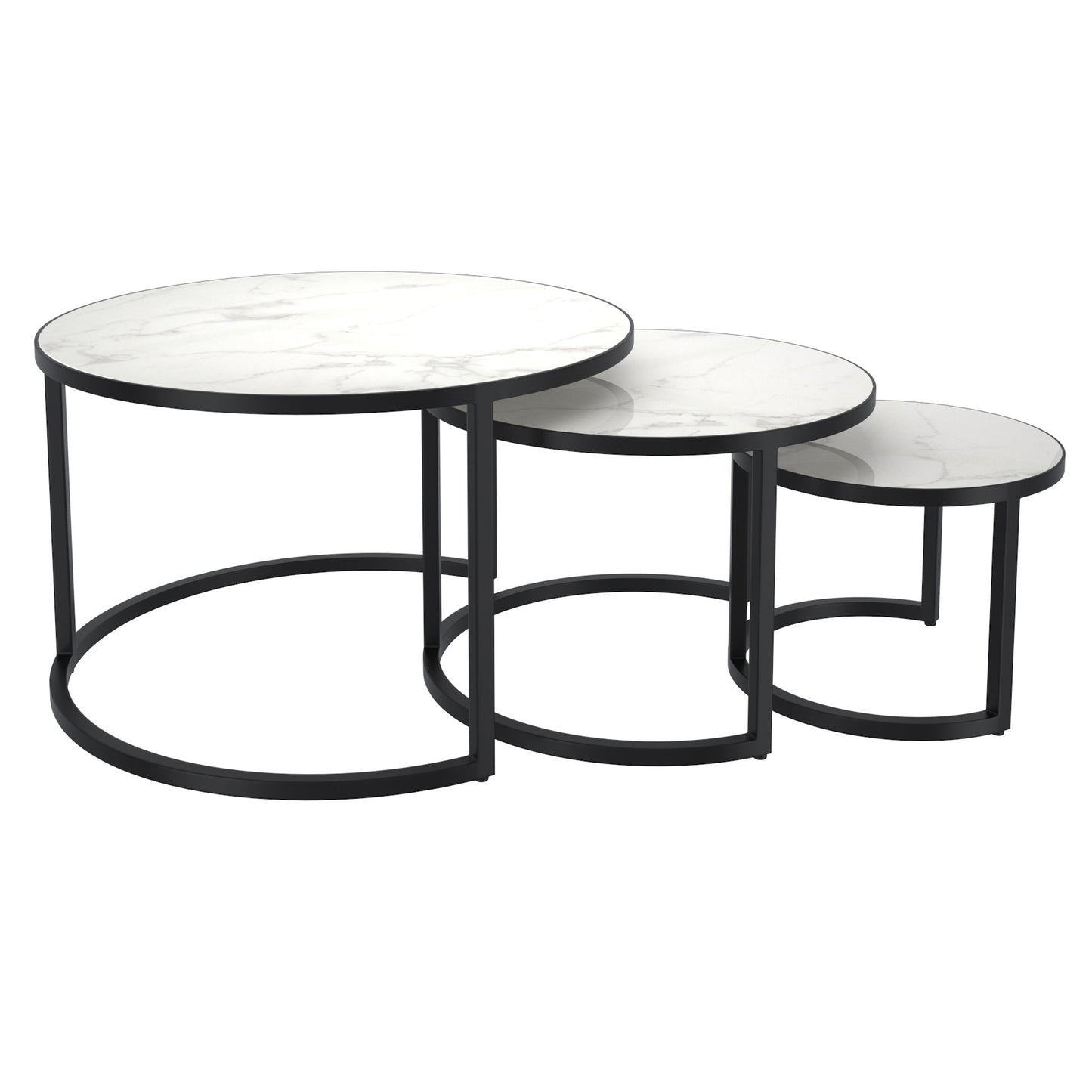 Darsh 3pc Coffee Table Set in White Marble/Grey and Black