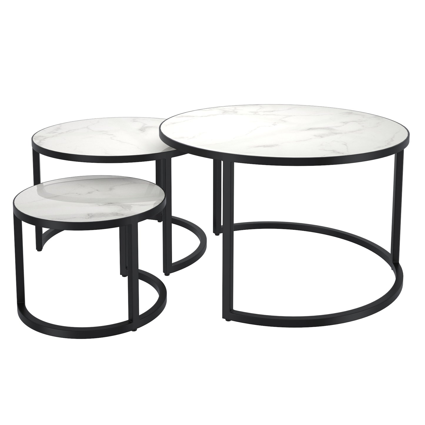 Darsh 3pc Coffee Table Set in White Marble/Grey and Black