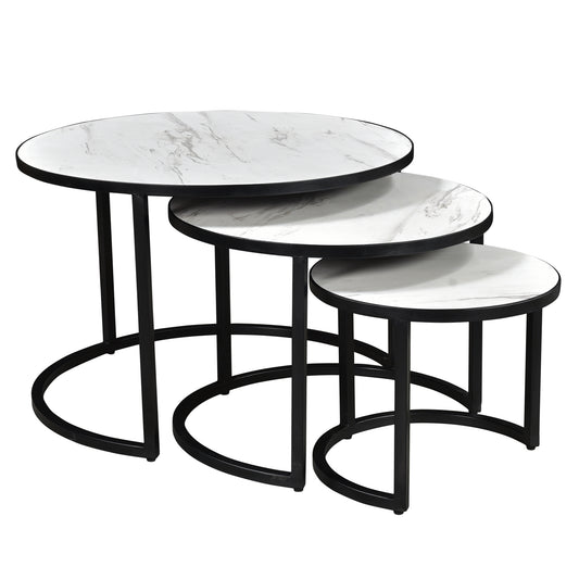 Darsh 3pc Coffee Table Set in White Marble/Grey and Black