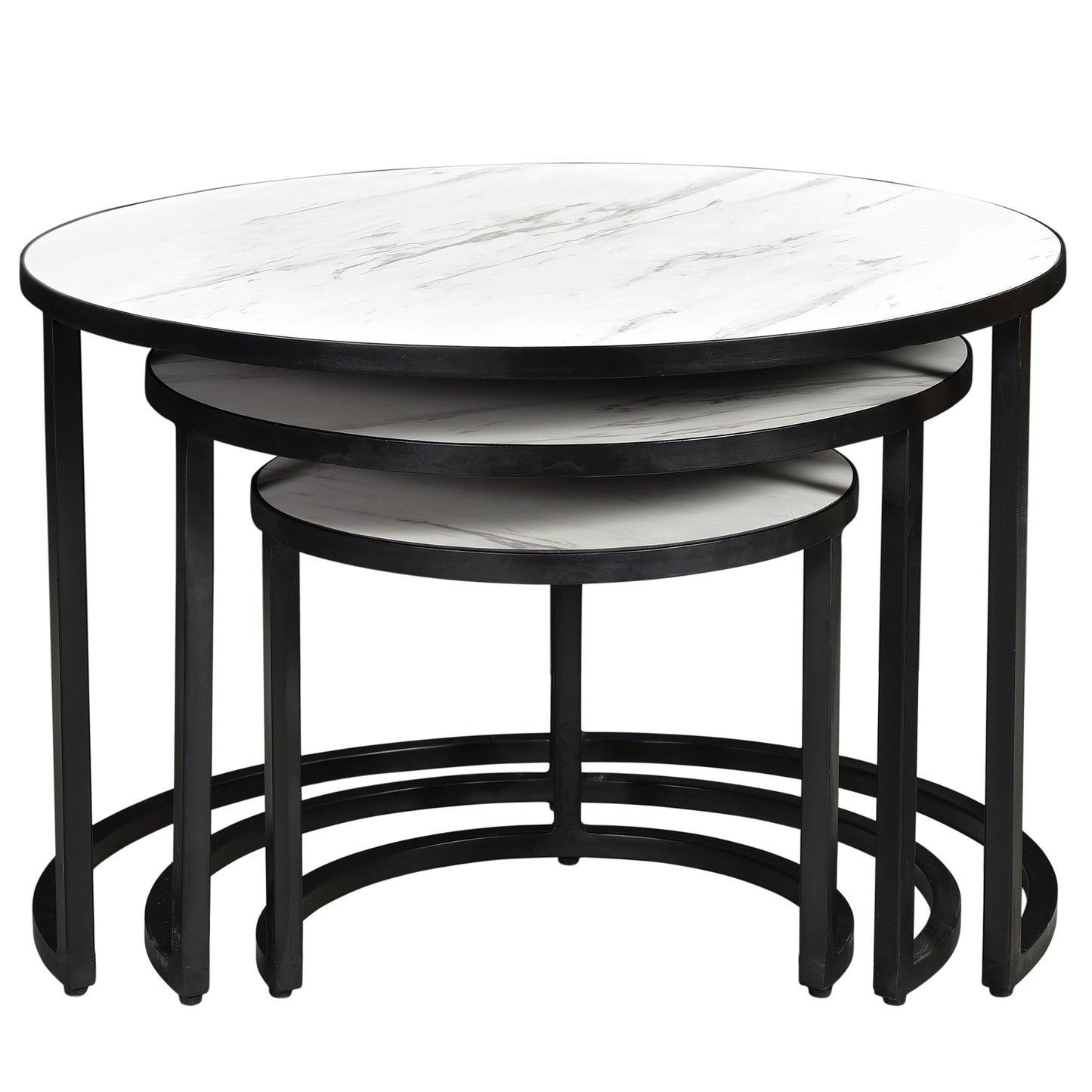 Darsh 3pc Coffee Table Set in White Marble/Grey and Black